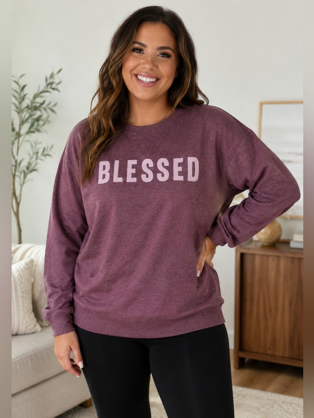 Zoe + Liv Blessed Sweatshirt Women XL Burgundy Mauve Graphic Pullover